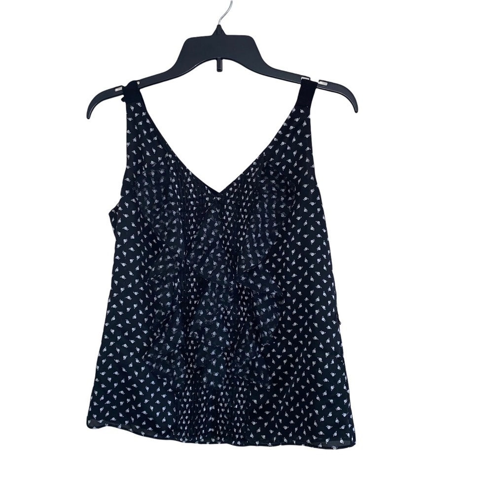 White House Black Market Floral Print Sleeveless Blouse Ruffle Front Size small